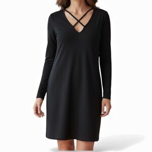 Sweet Pea Black Long Sleeve Midi  Dress with Crisscross V-Neck  size Small